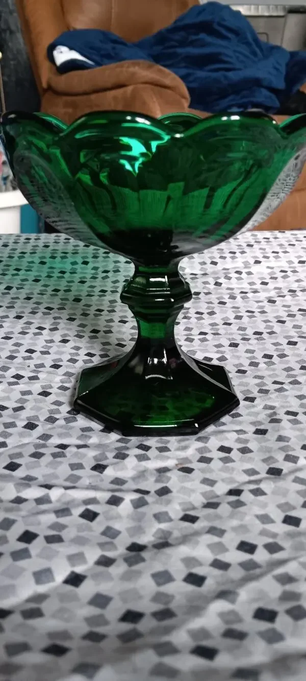 Vintage Emerald Green Glass Compote Bowl